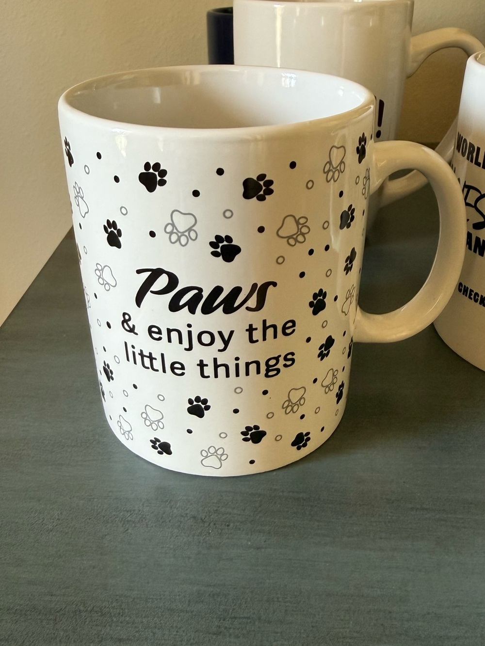 Paws & Enjoy the Little Things Ceramic Mug - Black and White Paw Print